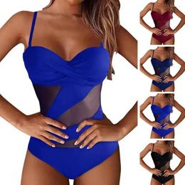 Women's Swimwear Women Monokini Spaghetti Strap See-through Mesh Low-cut Backless Slim Fit Swimming Underwater Lady Water Sports Clothes