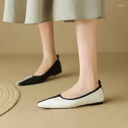 Casual Shoes 2024 Simple Coarse Heel Women's Single Shoe Shallow Cut Colored Square Head Genuine Leather Flat Sole Low Top