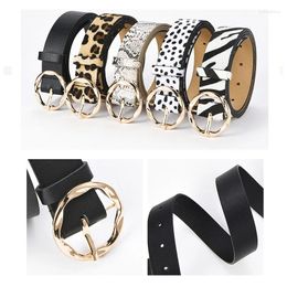 Belts 2024 Leopard Snake Zebra Pattern Snakeskin Cos Skin Cricle Pin Golden Buckle For Dress Jeans Suits Men Women