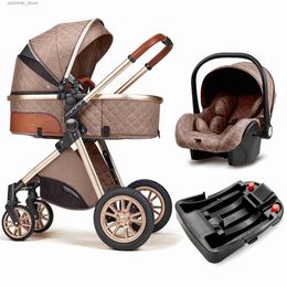 Strollers# Fashion Baby Stroller 3 in 1 Baby Travel System Newborn Baby Cart Portable Pushchair Baby Cradel Infant Carrier Free Shipping L416