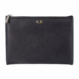 mogrammed Ladies Customised Initial Letters Saffiano PU Leather Pouch Women Clutch Bag Makeup bag c3Bq#