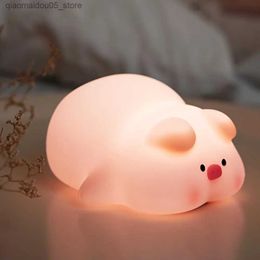 Lamps Shades Piggy LED Night Light Cute Piggy Silicone Night Light USB Charging Timed Bedside Decoration Childrens Night Light Birthday Gift Q240416