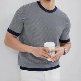 Men's T Shirts 2024 Men Summer Fashion Striped Pullover Tees Male Clothing Casual Short Sleeve Shirt Mens Knitted O-Neck Tops D50