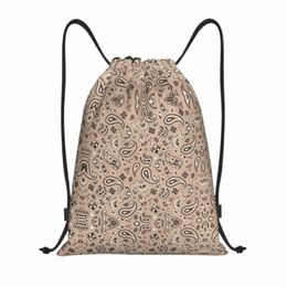 custom Bohemian Style Bandanna Paisley Floral Print Drawstring Bag Women Men Lightweight Sports Gym Storage Backpack l10S#