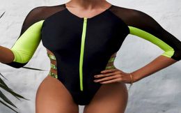 InX Long Mesh Sleeve Swimsuit One Piece Zipper Sexy Swimwear Women Monokini Thong Female Snake Print Swim Suit Bathers OnePiece 5605063