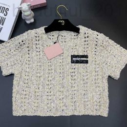 Women's T-Shirt designer Nanyou's same 24 hollow needle stitch car bead piece letter badge, short outfit, sweet and cool girl, fashionable versatile PWP1