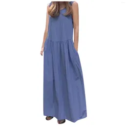 Casual Dresses Plus Size Loose Summer For Women 2024 Vintage Cotton Linen Oversized Tank Beach Dress Sleeveless Boho Vest Maxi