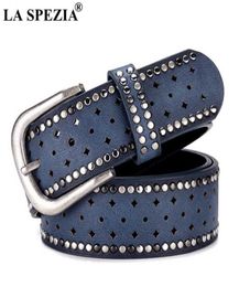 Spezia Pu Leather Belt Women Rivet Pin Buckle Belts for Trousers Female Navy Designer Brand Hollow Rivet Leather dies Belt Q06256467649