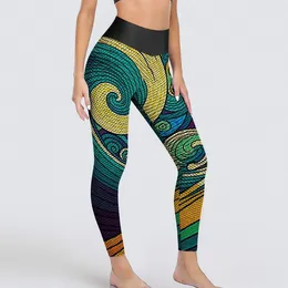 Women's Leggings Retro 70s Hippie Wave Yoga Pants Female Abstract Sexy High Waist Elegant Sports Tights Stretchy Running Leggins