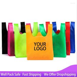 Storage Bags 20pcs Non-woven Vest Bag Environment-friendly Degradable Customizable Logo Supermarket Shopping Disposable Garbage Bagge