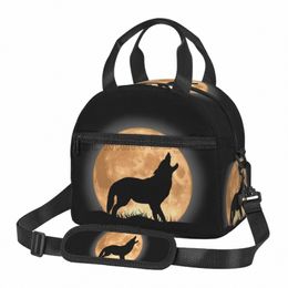 wolf and Mo Pattern Thermal Lunch Bag Reusable Insulated Cooler Bento Tote with Shoulder Strap for Work Picnic Beach Travel V4Yj#