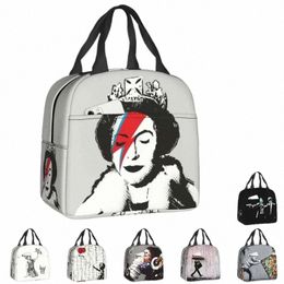 england Queen Elisabeth Banksy Graffiti Insulated Lunch Bag for Women Leakproof Thermal Cooler Bento Box Work Picnic Lunch Tote y87j#