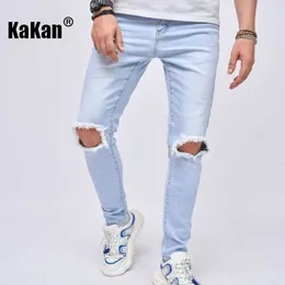 Men's Jeans Kakan Europe And America's Perforated Stretch For Men Classic Solid Color Casual Small Foot Slim Pants K49-602