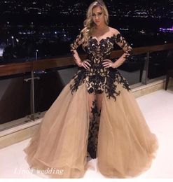 2019 Black Prom Dress Off Shoulder Tulle Detachable Skirt Train Long Special Occasion Dress Party Dress Plus Size vestidos de fest1784089