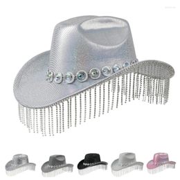 Berets Adult Sequins Cowboy Hats With Diamond Fringes Woman Western Cowgirl Model Show Performances Pography Hat