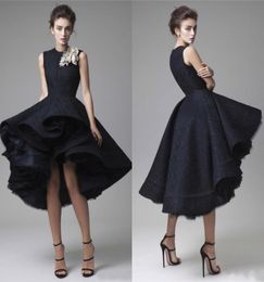 krikor Jabotian High Low Black Lace Dresses Evening Wear 2016 Modest Jewel Tulle Puffy Short High Low Prom Gowns Custom Made China5350565