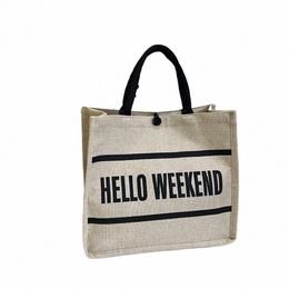 fi Simple Letters Women Linen Totes Handbags Ladies Shop Shoulder Bag y916#