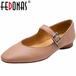 Dress Shoes FEDONAS Fashion Women Genuine Leather Mary Jane Pumps Low Heels Buckles Comfort Casual Woman Office