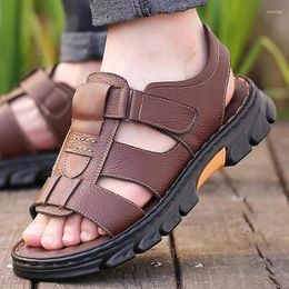 Sandals Summer Beach Men's Buckle Strap Cowhide Slippers Men Outdoor Non-slip Comfortable Platform For Roman