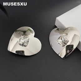Backs Earrings Jewellery & Accessories Sweet Romance Style Inlaid Square Crystal Metal Large Heart For Women's Gifts