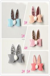 20pcs Cartoon Rabbit Ear Hair Bow Prince Baby Girl Hair Clips Bows Hairpin with Soft Ball Kids Cute Animals Barrettes1938048