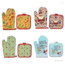 Table Mats QX2E Christmas Non-slip Polyester Fashion Kitchen Cooking Microwave Gloves Baking BBQ Potholders Oven Mitts