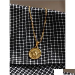 Pendant Necklaces New Angel Necklace Chain Jewelry 14K Yellow Gold Round Charm Collar Accessories For Women Gift Drop Delivery Pendant Dh5Jd