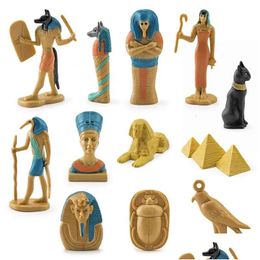 Decorative Objects Figurines 12Pcs Simation Ancient Egypt Model Ornaments Miniature Egyptian Gods And Goddesses Figurine Set Anubi Dhbrq