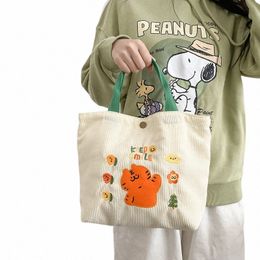 thermal Lunch Bag Corduroy Canvas Lunch Box Cute Tiger Picnic Tote Cott Cloth Small Handbag Dinner Ctainer Food Storage Bags y3nG#