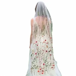 high-end 1.5M Bridal Veil Romantic Floral Embroidery Lace Wedding Dr Hair Accories With Comb r6oX#