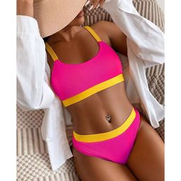 2024 womens swimsuit color split two-piece set sexy and fashionable beach resort bikini