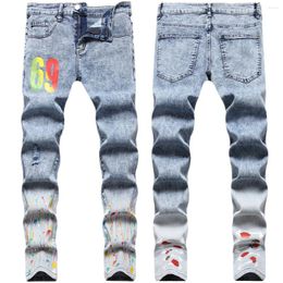 Men's Jeans West Hip Hop Street Hand Painted Digital Print Stretch Slim