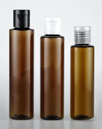 whole 50pcs ot 100 120 150ml brown flip top cap plastic bottle Cosmetic lotion cream PET container Travel shampoo bottles with lid4032024