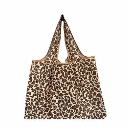 newest Tote Foldable Colours ECO Reusable Polyester Portable Shoulder Handbag Cool Leopard Grain Green Folding Pouch Shop Bag a4Ec#
