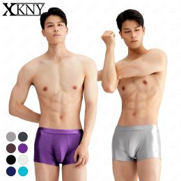 Shorts Xckny Satin Glossy Men Underpants Smooth Boxer Shorts Oily Shiny Yoga Running Sportswear Silk High Elasticity Shorts