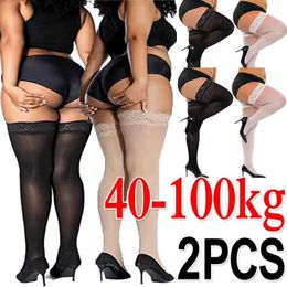 Sexy Socks 2Pairs Women Sexy Lace Stockings Plus Size High Elastic Thigh High Socks Transparent Over Knee Sock Temptation Pantyhose Tights 240416