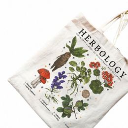 1pc Herbology Plant Pattern Canvas Bag Shoulder Bag Botanical Travel Bag Plant Lover Gardening Tote Gift For Plant Lover 79S1#