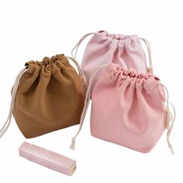 16*14*6cm Small Drawstring Bag Pockets Portable Canvas Cosmetic Bags Women Travel Storage Bag Cott Tote Pouch Jewellery Bag J1YT#