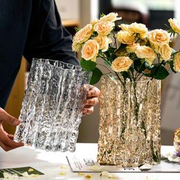 Vases 1pc Glass Glacier Design Vase Dining Table Flower Planter Living Room Tabletop Decorations Wedding Decoration Daily Gift Giving