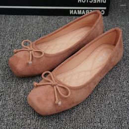 Casual Shoes EU35-42 Korean Women Ballet Flats Suede Leather Ladies Loafers Slip On Moccasins Square Toe Ballerina Flat Woman