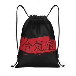 aikido Drawstring Backpack Sports Gym Bag for Men Women Japanese Martial Art Shop Sackpack J4Og#