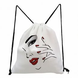 drawstring Bags Women Elegant Red Lips Print School Teacher Gift Backpacks For Students Hipster Trend Chic Customizable Fi E0CN#