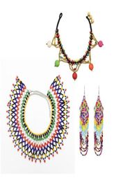 Earrings Necklace Bohemian Ethnic Style Fashion Charm Jewelry Sets African Tribal Colorful Resin Bead Long Tassel Choker Anklet7976085