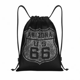 vintage Route 66 Sign Drawstring Backpack Sports Gym Bag for Women Men America Highway Training Sackpack C6av#