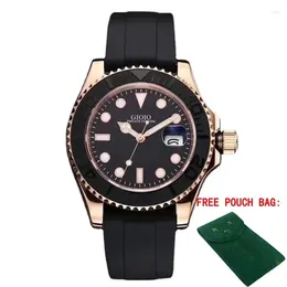 Wristwatches Luxury Mens Automatic Mechanical Watch Stainless Steel Yacht Ceramic Bezel Black Rubber Strap Rose Gold