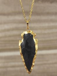 Black Obsidian Arrowhead Arrow Pendant Charms with Gold Plated Edges Bail Black Arrowheads Agate Druzy Quartz Pendant SD48313258024