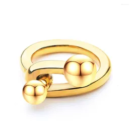 Cluster Rings Punk Simple Line & Double Ball Gold Colour Ring Fashion Jewellery High Polish 18K Plated Chic Gift For Women.
