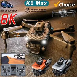 Drones New K6 Max RC Drone 8K Professional Three Cameras Optical Flow Four-way Obstacle Avoidance Aerial Photography Quadcopter 240416