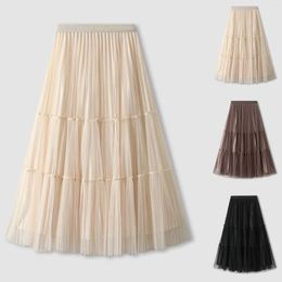 Skirts Raffia Table Skirt Women's Fashion A Line Pleated Long Tutu Ruffle Mesh Vintage Chiffon High Metallic Fringe