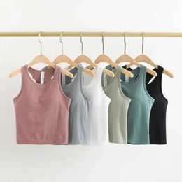 Racerback Lu Align Tank Tops Yoga Women Fiess Sleeveless Cami Sports Shirts Slim Ribbed Running Gym Crop Vest Built in Bra Top Lemon Gym Ru